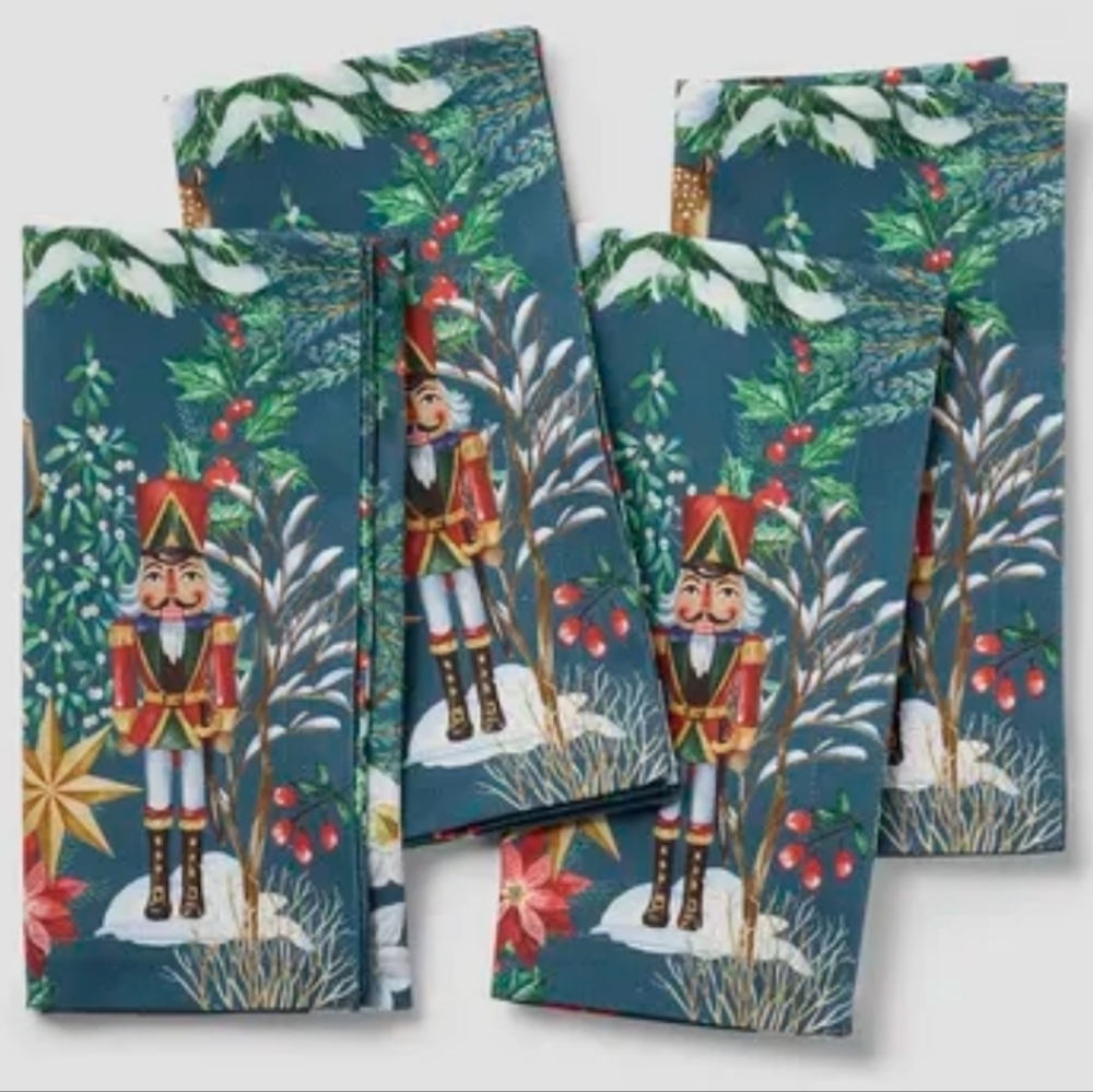 3 Sur La Table Nutcracker Napkins - Red and Blue, 3 Sets Of 4